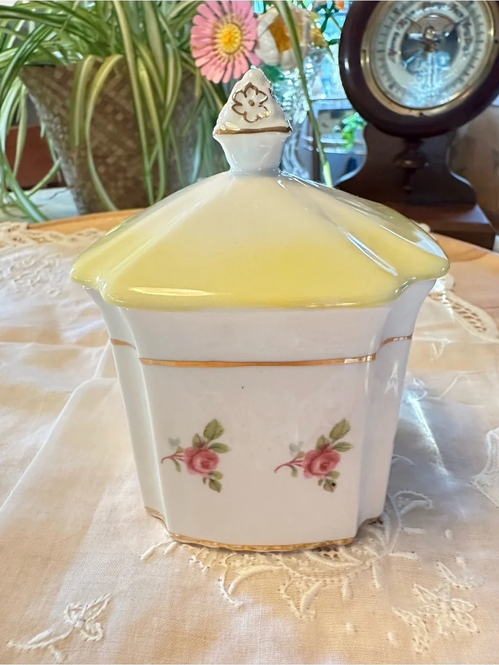 Vintage Royal Stafford English Bone China Lidded Jar Pink Roses Gold